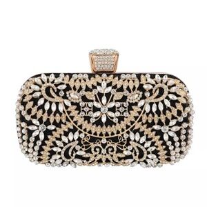 Crystal & Black Damask Floral Clutch